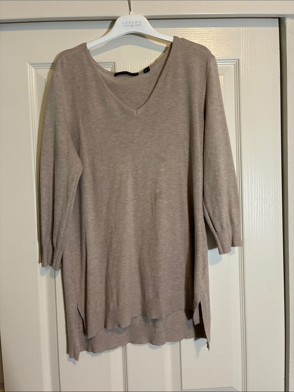Cyrus Taupe V-Neck Tunic Sweater